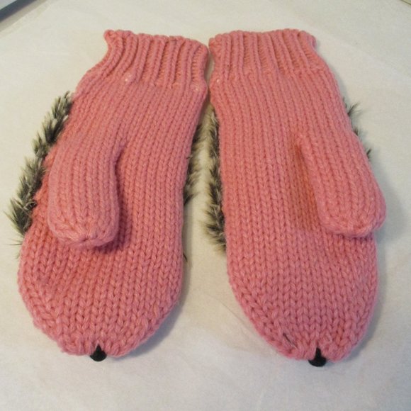 New Nip Pink Knit Furry Porcupine Mittens - Picture 2 of 4